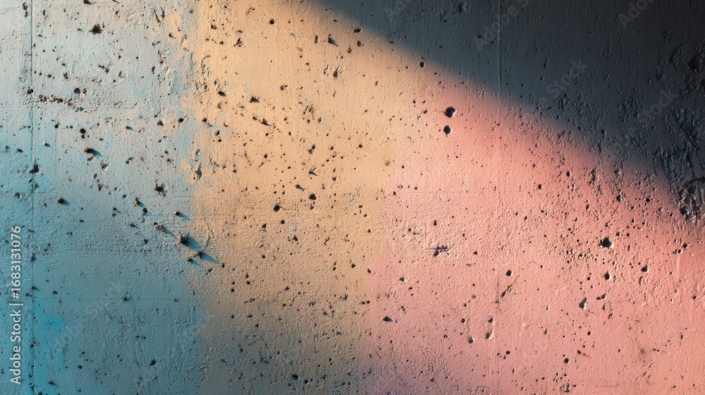 Poster a textured concrete wall with colorful, gradient light effects creating an abstract visual.