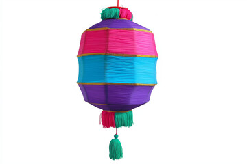Obraz premium Handmade paper lantern in vibrant colors with tassels, isolated on white and transparent background