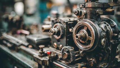 Fototapeta premium Close-up of complex, rusty industrial machine