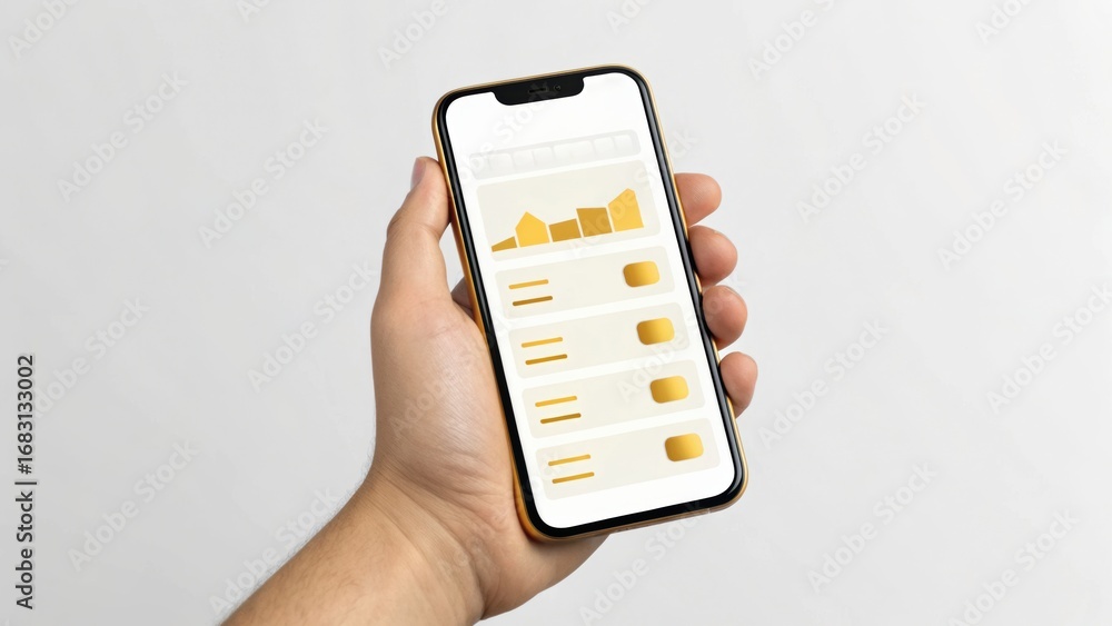 Poster a person holding a smartphone displaying a digital interface with graphs and controls for data manag