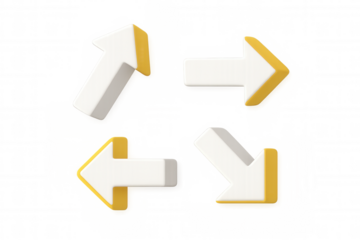 3d white and yellow arrows pointing cardinal directions, illustrating navigation choices against transparent background
