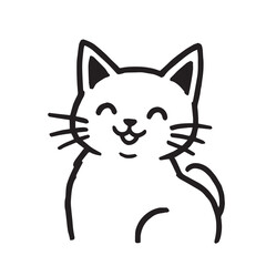 Cat Doodle Black and White Illustration Vector Image Cute Kitten Sketch Line Art Drawing Silhouette
