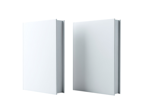 Two blank white books, slightly angled, side by side