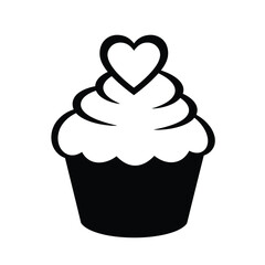 Black cupcake heart icon white