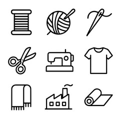 Fototapeta premium Simple Line Art Depicting Sewing and Textile Manufacturing Tools.