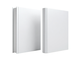 Two blank, white books, side-by-side, angled slightly outward.  Solid white covers.  Distinct spines