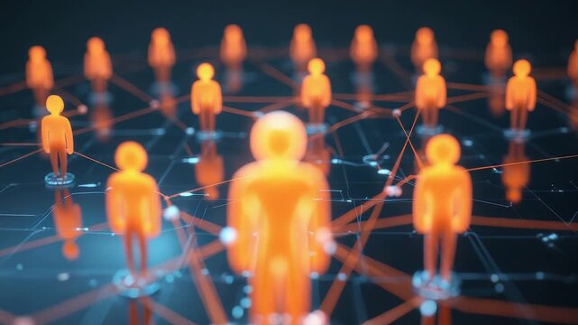 Orange Figures Network Connections Digital Grid People Links Structure Abstract Data Scene Background