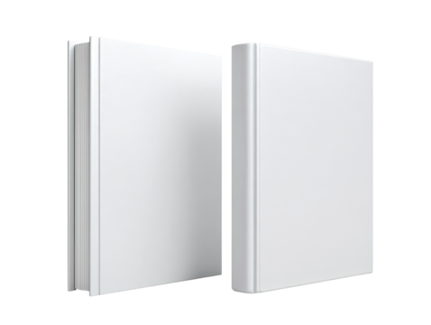 Two blank, white books, side-by-side, angled slightly outward.  Solid white covers.  Distinct spines