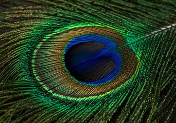 Obraz premium Close up of a vibrant peacock feather eye pattern