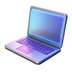 Modern open laptop with glowing screen isolated on transparent background