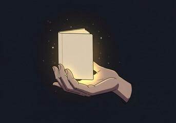 Hand holding illuminated book digital illustration
