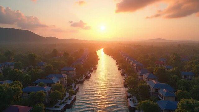 Sunset town in Phu Quoc island, Vietnam. Fast being developed European city copy. Amazing future resort, Kien Giang province