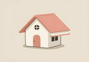 Illustration of a simple house with red roof and geometric design