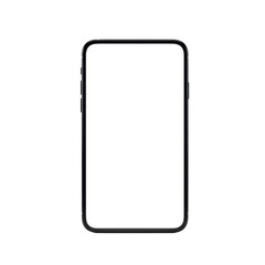 A single, state-of-the-art, black-framed smartphone with a blank luminous white screen, pristine and isolated on a transparent studio background, concept of future technology