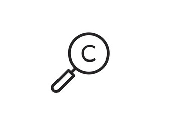 Magnifying glass with letter c icon for copyright and content