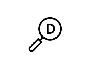 Magnifying glass with letter d icon on transparent background