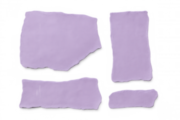 Light purple construction paper fragments with jagged edges, strategically torn, revealing transparent background for text placement