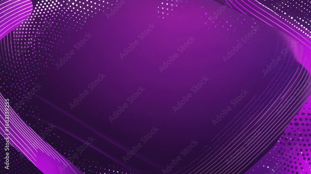 Poster abstract background with a vibrant gradient of deep purples, with dynamic flowing lines and dots