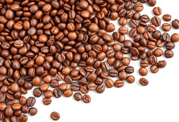 Naklejka premium Roasted coffee beans cascade onto white background, caffeine, food