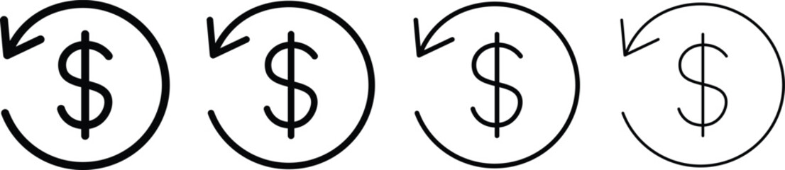 refund money icon thin flat outline style. Money transfer icon with circular arrows vector icons,  Chargeback vector flat icons  illustration,

