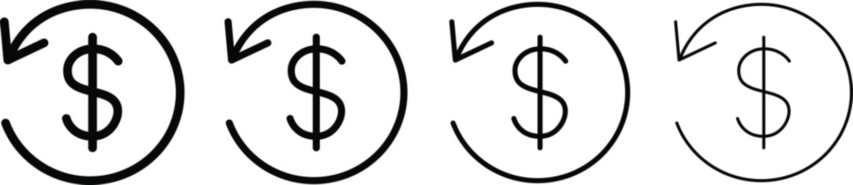 refund money icon thin flat outline style. Money transfer icon with circular arrows vector icons,  Chargeback vector flat icons  illustration,
