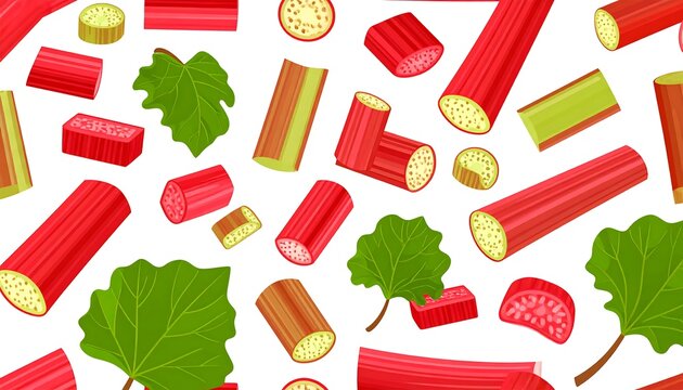 Vibrant rhubarb pattern on white background