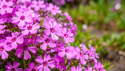 A close-up view of a vibrant cluster of phlox flowers, showcasing their delicate petals and rich, magenta hues.