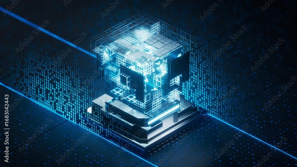 Poster technology circuit board and core, 3d rendering.