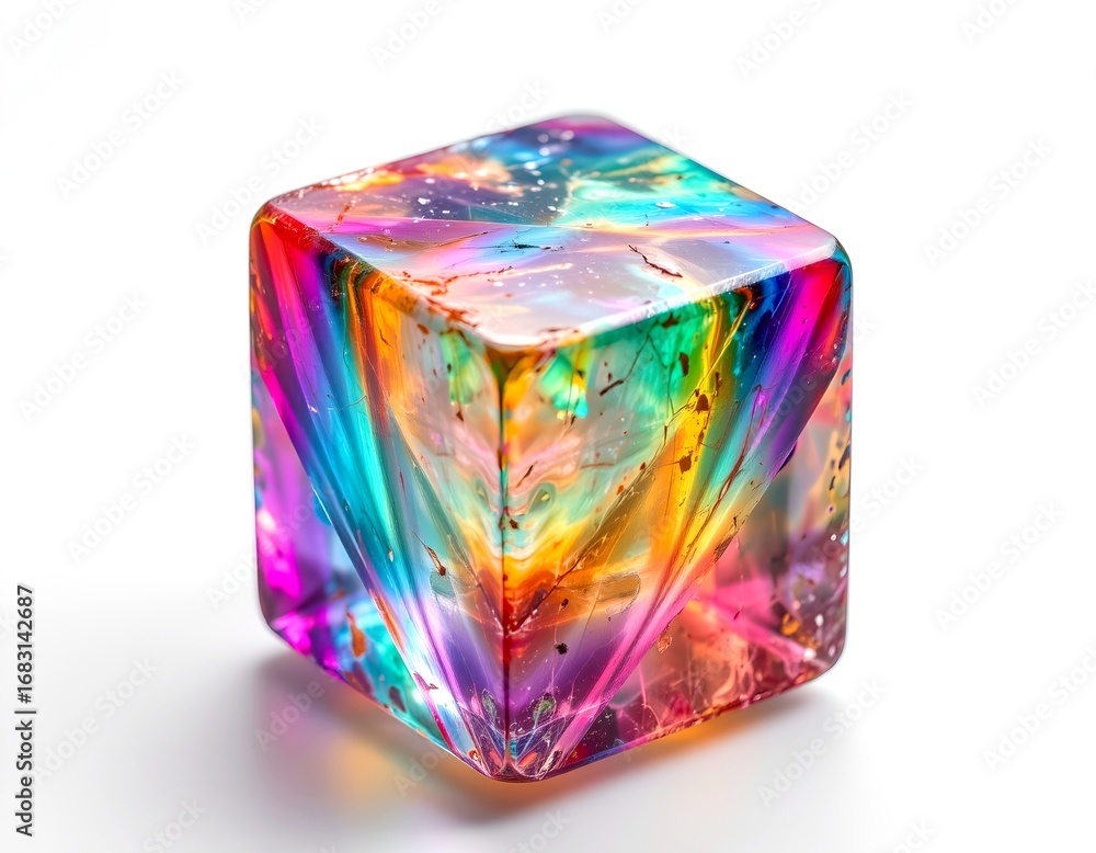 Poster a vibrant and mesmerizing colorful cube. the cube is filled with a spectrum of colors
