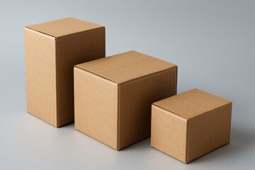 Stacked cardboard boxes present size variation, ideal for showcasing packaging design, storage solutions, or organization concepts against a calming neutral backdrop.
