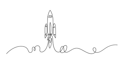 Rocket Continuous One Line Drawing Vector Illustration