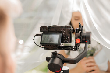 camera show viewfinder image catch motion in interview or broadcast wedding ceremony, catch feeling, stopped motion in best memorial day concept.