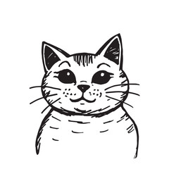 Cat Doodle Black and White Illustration Vector Image Cute Kitten Sketch Line Art Drawing Silhouette
