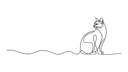 Sitting Cat Continuous One Line Drawing Vector Illustration