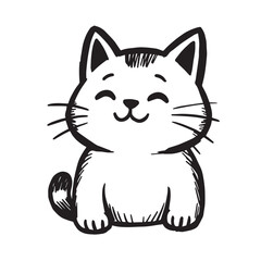 Cat Doodle Black and White Illustration Vector Image Cute Kitten Sketch Line Art Drawing Silhouette