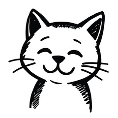 Cat Doodle Black and White Illustration Vector Image Cute Kitten Sketch Line Art Drawing Silhouette