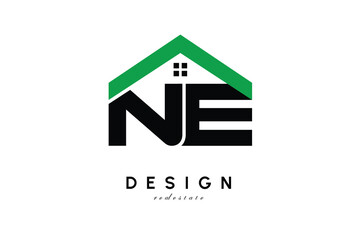Fototapeta premium NE Letter Logo – Green Roof House Monogram for Real Estate & Home Branding
