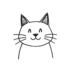 Cat Doodle Black and White Illustration Vector Image Cute Kitten Sketch Line Art Drawing Silhouette