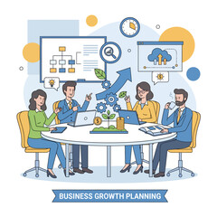 A team of business professionals collaborating around a table, strategizing and planning for future success.