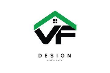 VF Letter Logo – Green Roof House Monogram for Real Estate & Home Branding