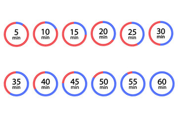 Set of timer countdown icons, set of clock icons, set of alarm clock 
