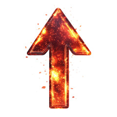 Fiery arrow pointing upwards with glowing embers symbolizing growth direction and positive progress in a dynamic visual on transparent background