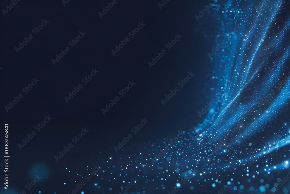 Wall mural abstract background with blue glowing light rays and stars on a dark background. big data technology