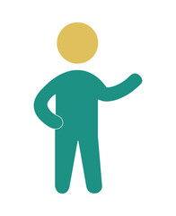 Flat design human figure in a gesturing pose, symbol for guidance or welcome.Modern vector icon of a presenter or guide, isolated on white.
