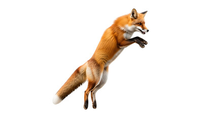 Fototapeta premium Agile Red Fox Leaping Gracefully During a Dynamic Hunt Capturing a Swift Mid-Air Movement with Focused Intensity