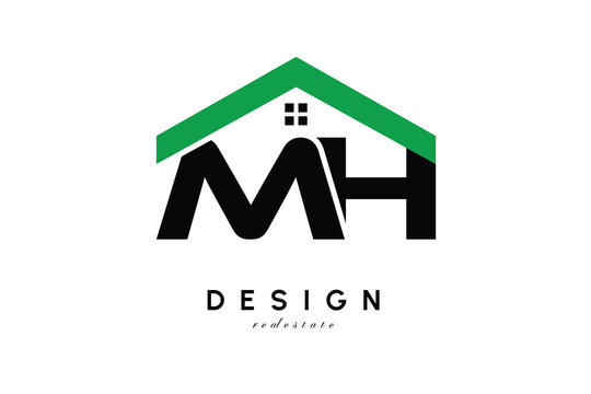 MH Letter Logo – Green Roof House Monogram for Real Estate & Home Branding