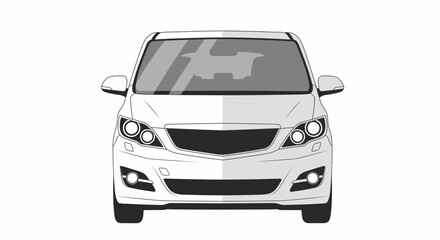 Front View of Modern Minivan Illustration in Black and White Tone