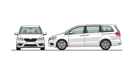 Fototapeta premium Illustration of a White Minivan from Front and Side Perspective