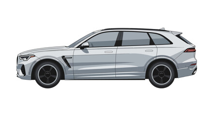 Fototapeta premium Illustration of a sleek silver suv, with stylish black rims side view