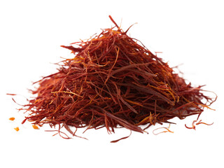 Fototapeta premium A Pile of Dried Saffron Threads on a White Background